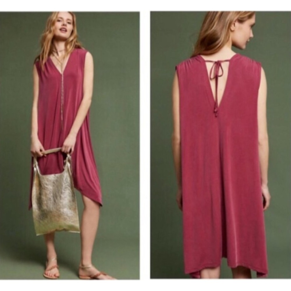 Anthropologie Eri + Ali Briella‎ Tunic Dress Size XS Berry Red Boho Boxy Flowy